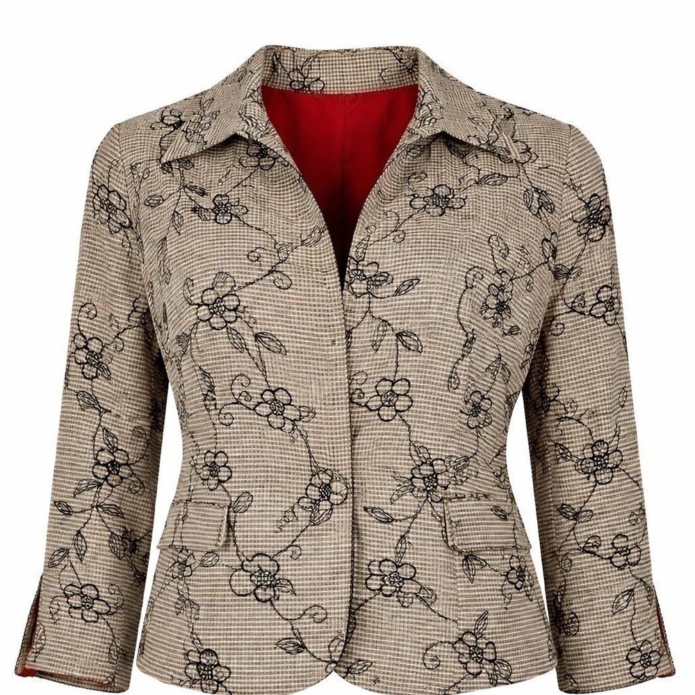Equestrian Floral Embroidered Shirt Jacket Stripe Open Front XL Regency